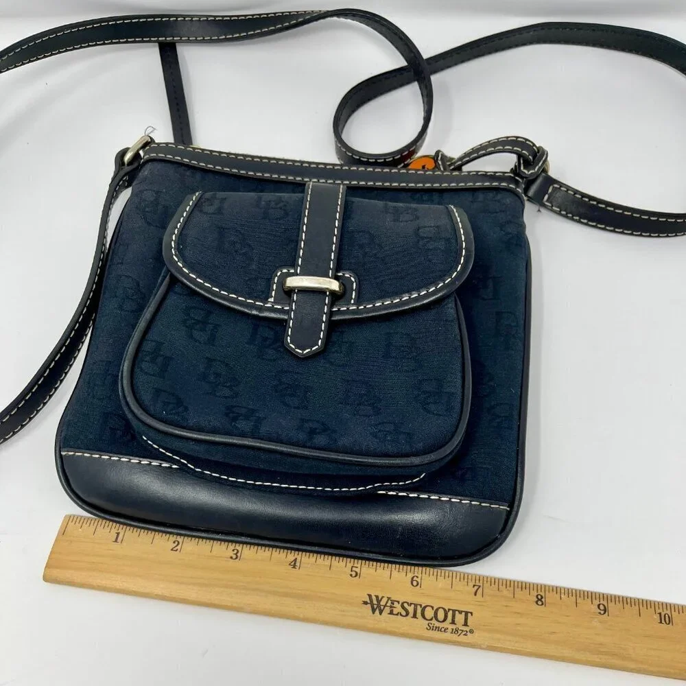 DOONEY & BOURKE Black Crossbody Bag Canvas Leather Trim  Letter Carrier
